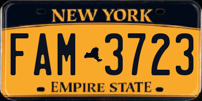 NY license plate FAM3723