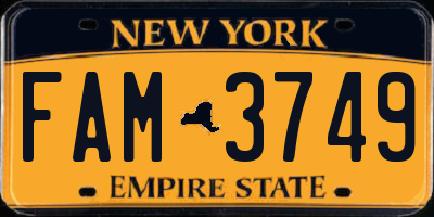 NY license plate FAM3749