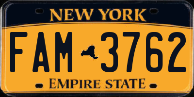 NY license plate FAM3762