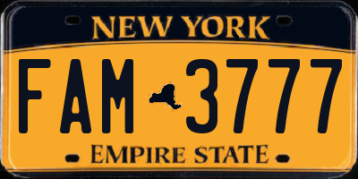 NY license plate FAM3777