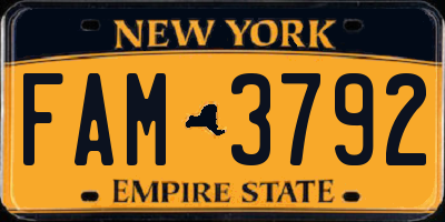 NY license plate FAM3792