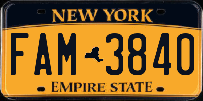 NY license plate FAM3840