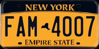 NY license plate FAM4007