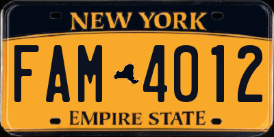 NY license plate FAM4012