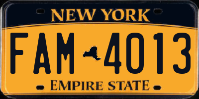 NY license plate FAM4013