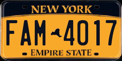 NY license plate FAM4017