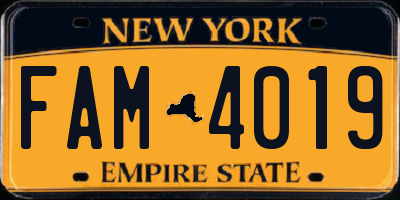 NY license plate FAM4019