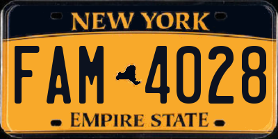 NY license plate FAM4028