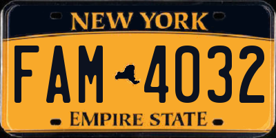 NY license plate FAM4032