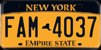 NY license plate FAM4037