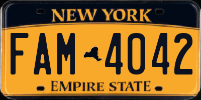 NY license plate FAM4042