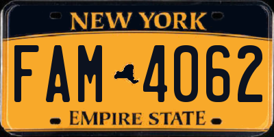 NY license plate FAM4062
