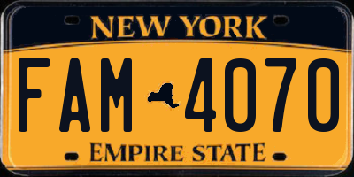 NY license plate FAM4070