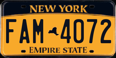 NY license plate FAM4072