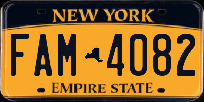 NY license plate FAM4082