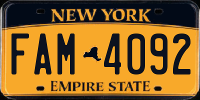 NY license plate FAM4092
