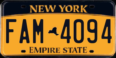 NY license plate FAM4094