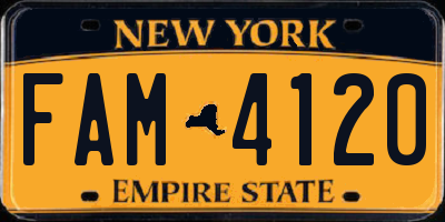 NY license plate FAM4120