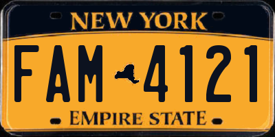 NY license plate FAM4121