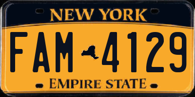 NY license plate FAM4129