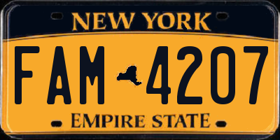 NY license plate FAM4207