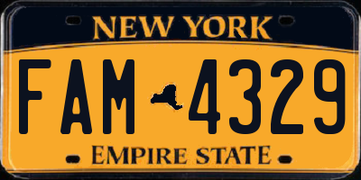 NY license plate FAM4329