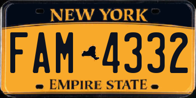 NY license plate FAM4332