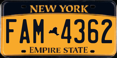 NY license plate FAM4362
