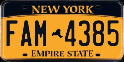 NY license plate FAM4385