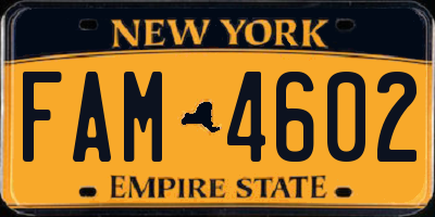 NY license plate FAM4602