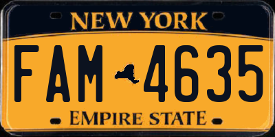 NY license plate FAM4635