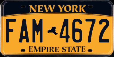 NY license plate FAM4672