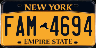 NY license plate FAM4694