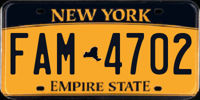 NY license plate FAM4702