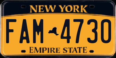 NY license plate FAM4730