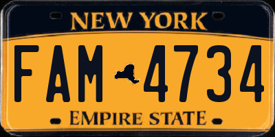 NY license plate FAM4734