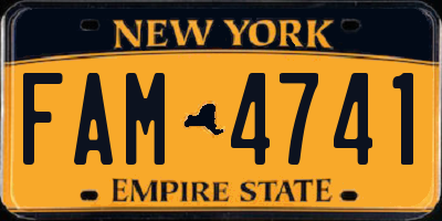 NY license plate FAM4741