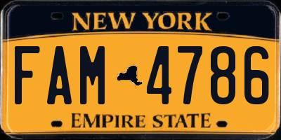 NY license plate FAM4786