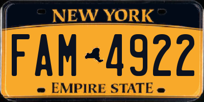 NY license plate FAM4922