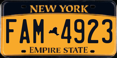 NY license plate FAM4923