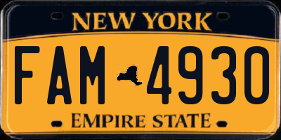 NY license plate FAM4930