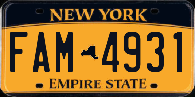 NY license plate FAM4931