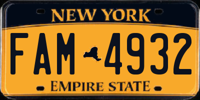 NY license plate FAM4932