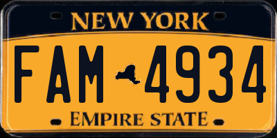 NY license plate FAM4934