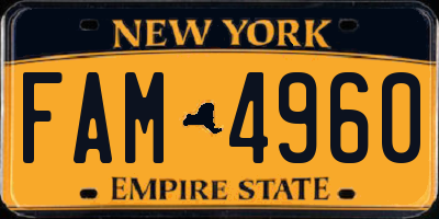 NY license plate FAM4960