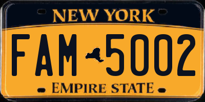 NY license plate FAM5002