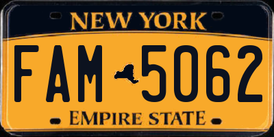 NY license plate FAM5062