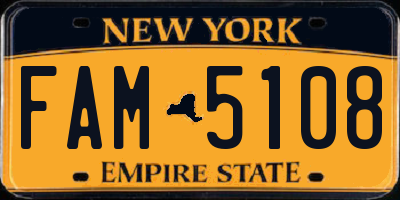 NY license plate FAM5108