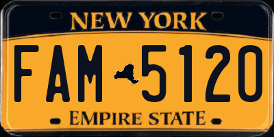 NY license plate FAM5120