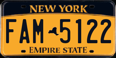 NY license plate FAM5122
